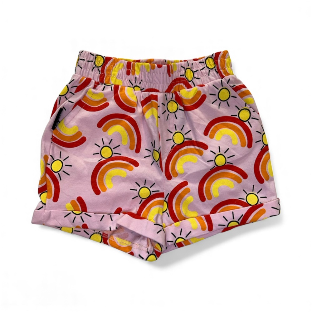 Dot Australia Pink and Orange Sunshine Rainbow Shorts Size 3T with pockets NWOT